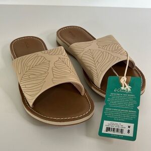 OluKai Tan and Brown Sandals with Tropical Leaf Design Size 8